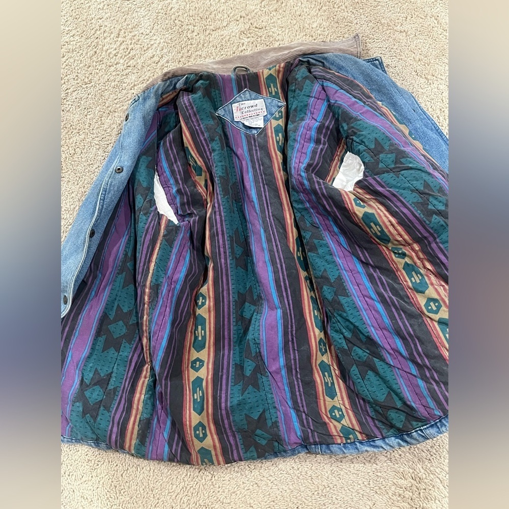 VINTAGE 80s & 90s INCROWD DENIM AND AZTEC THRASHED BARN JACKET, WOMEN SIZE L - Picture 13 of 15